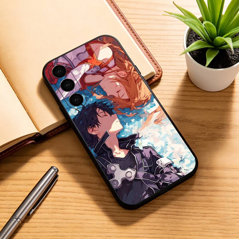 Kirito & Asuna Anime Phone Case For Samsung Galaxy A73,A72,A71,A70,A53,A52,A51,Others Soft Black Cover