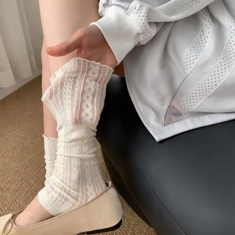 New White Lace Ruffle Leg Warmers Sweet Balletcore Slouchy Socks Spring Frilly Boot Sock Lolita Style Calf Covers For Women