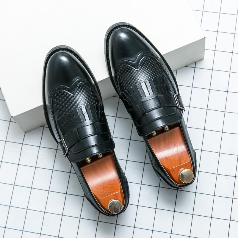 FashionBlack Thick Soled Slip On Oxford Shoes Round Head Platform Leather Shoes Brand Luxury Men Casual Designer Wedding Dress Shoes