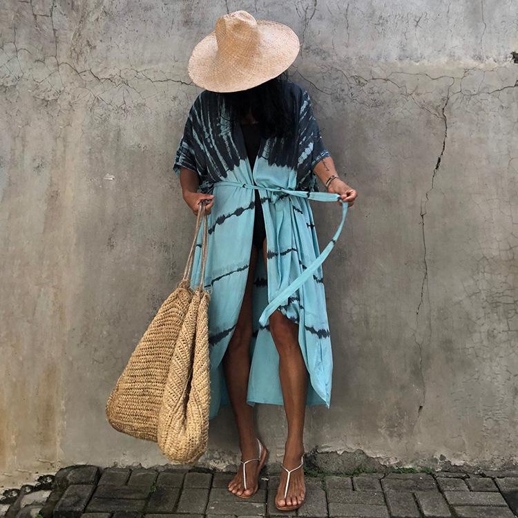 

European & American Women s Tie-dye Swimsuit Cover-up: 17 Colors, Rayon Beachwear, Sun Protection for Holidays One Size