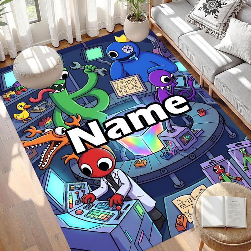Custom Name Personalized Game Rainbow Friends Print Carpet, Versatile Home Decor Rug, for Playroom, Apartment, Balcony, Entryway, Hallway Gift