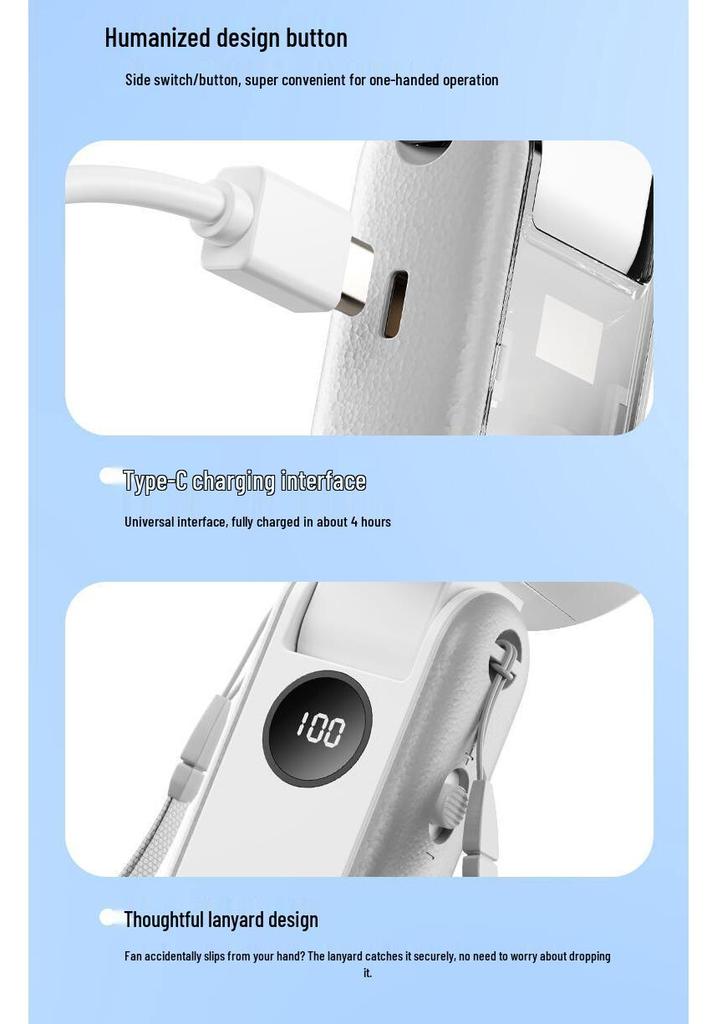 2025 Portable USB Rechargeable Neck-Hanging Mini Handheld Foldable Cooling Fan with Strong Wind for Outdoor Use