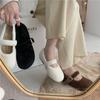Korean Style Furry Mary Jane Flats for Women - Autumn & Winter Collection in Off-White & Black