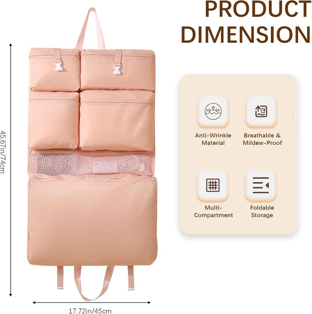 Hanging Storage Organizer with 6 Pockets, Portable and Foldable Closet Organizer for Easy Storage (Off- white)
