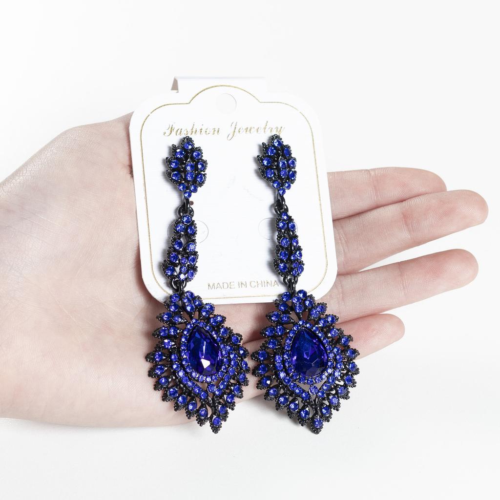Retro Long Water Drop Rhinestone Earrings, Alloy Diamond-encrusted Gypsy Bride Earrings, High-end Antique Earrings