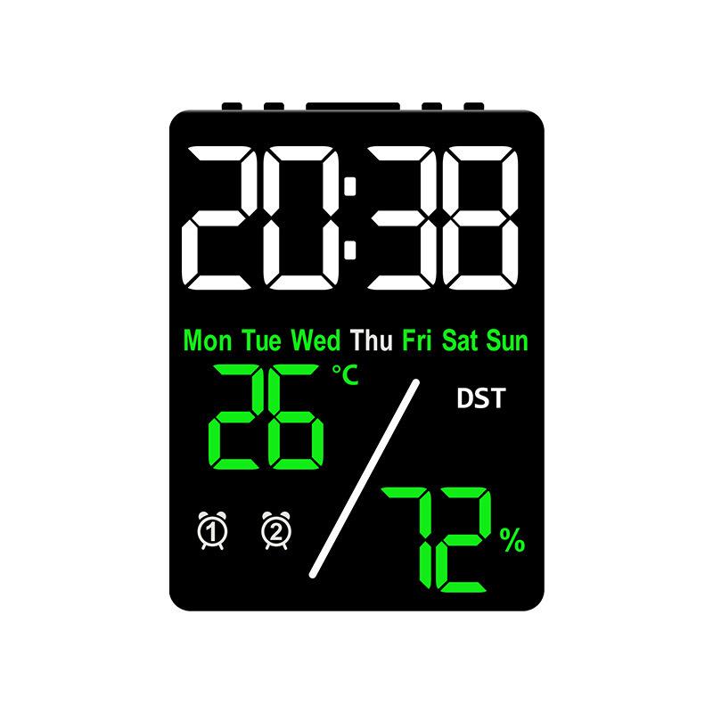 Digital Alarm Clock with Temperature Humidity Week Date Snooze 2 Alarms 3-Level Brightness LED Table Clock 12/24H DST Su