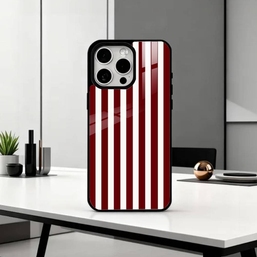B-Burgundy White Stripe Phone Case For iPhone17,16,15,14,13,12,11 Plus,Pro Max Magnetic For Magsafe Wireless Charging