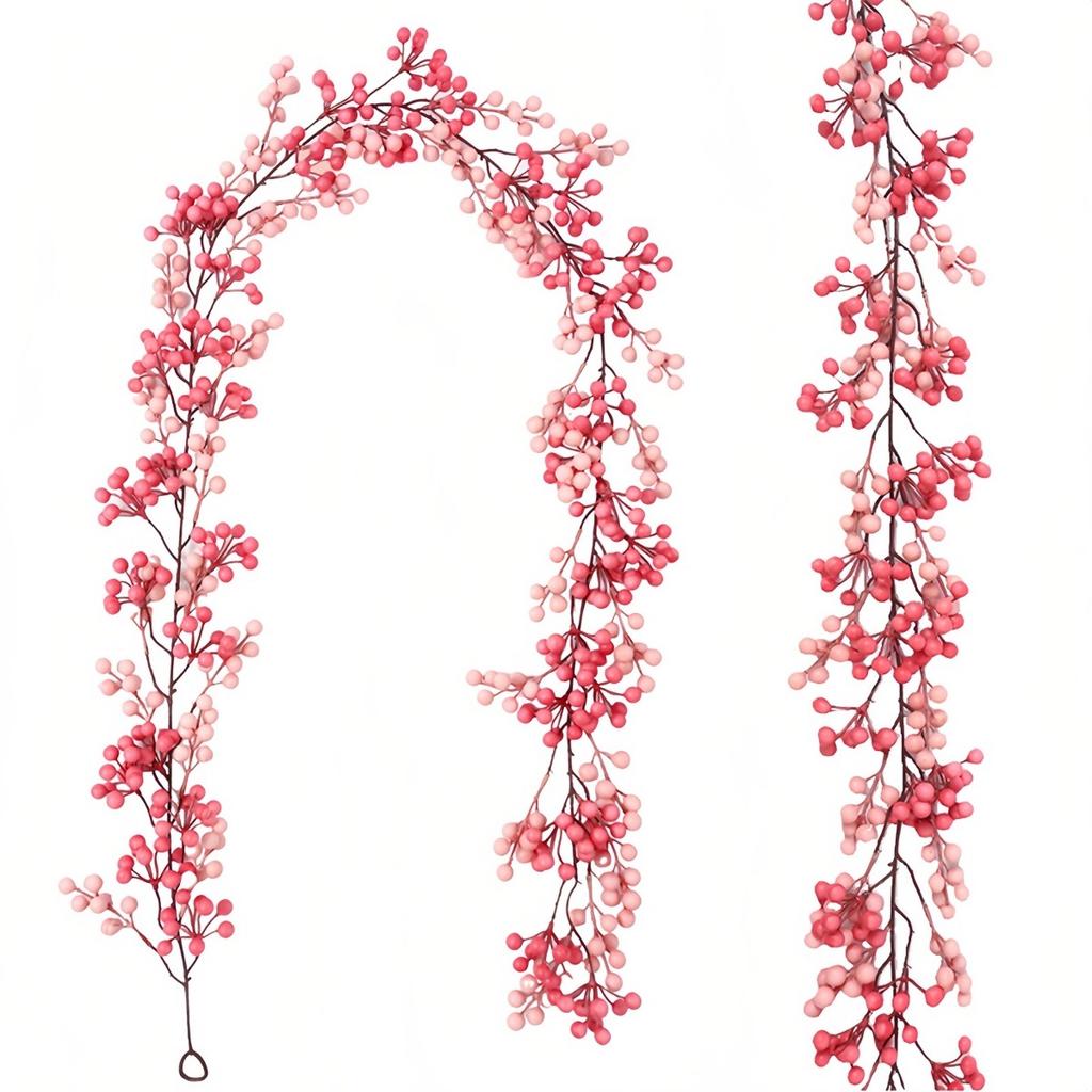 6.5FT Artificial Pink Berry Garland Hanging Vines For Christmas Party Decoration