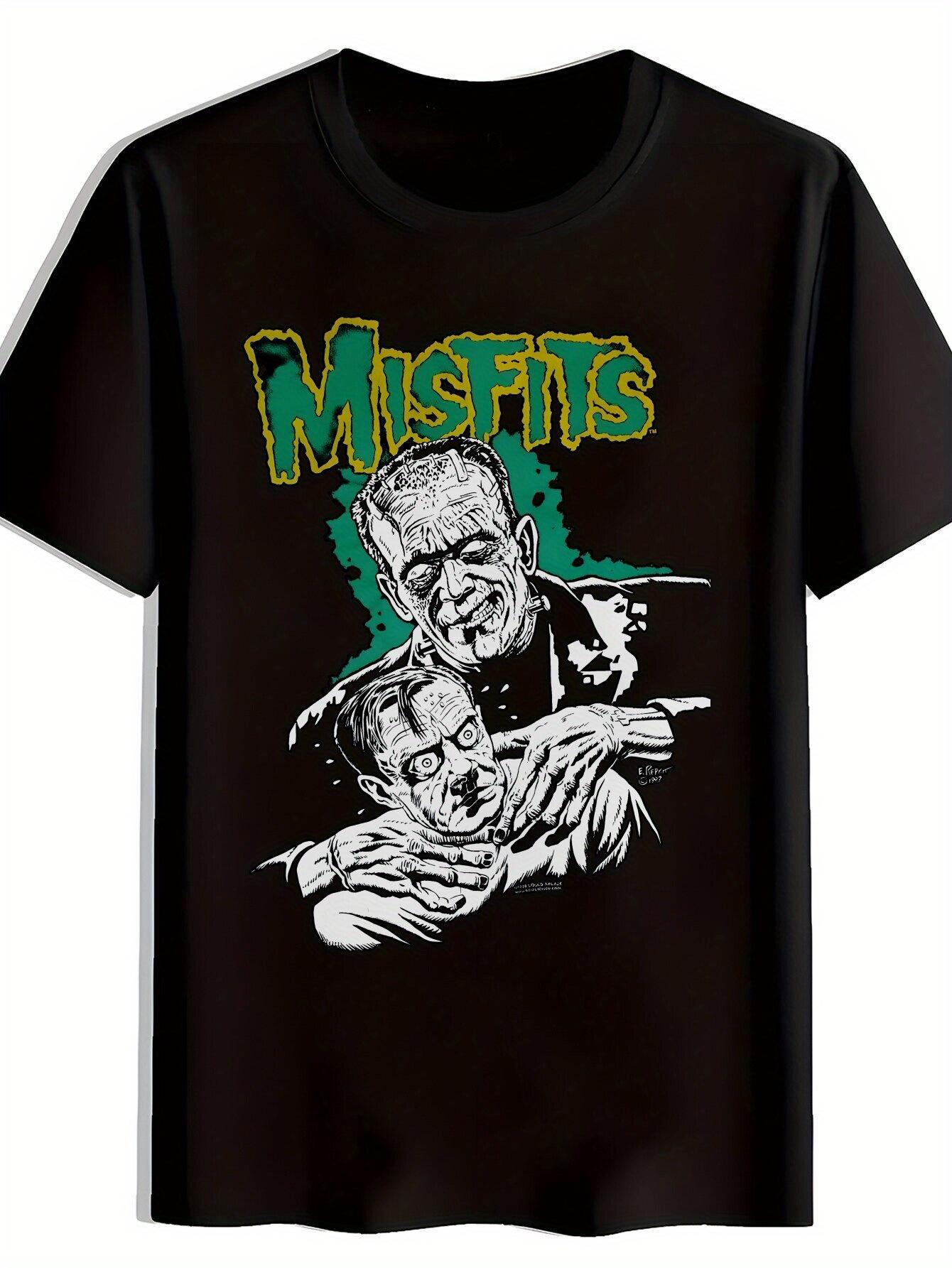 

MISFITS Rock Band Graphic Print Men s and Women s Loose Short Sleeved T-shirt, Suitable for All Seasons of Leisure and Luxury 4XL