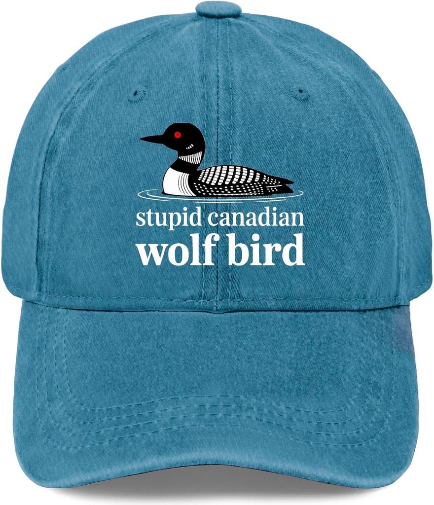 Stupid Canadian Wolf Bird Hat for Mens Classic Washed Distressed Baseball Cap