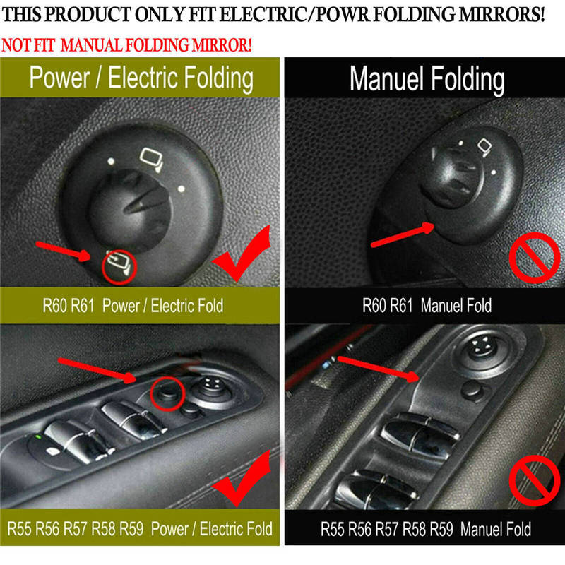 Rearview Mirror Cover Electric Side Rear View Folding Mirror Caps Gloss Black Carbon Fiber For Mini R55 R56 R57 R58 R59 R60 R61