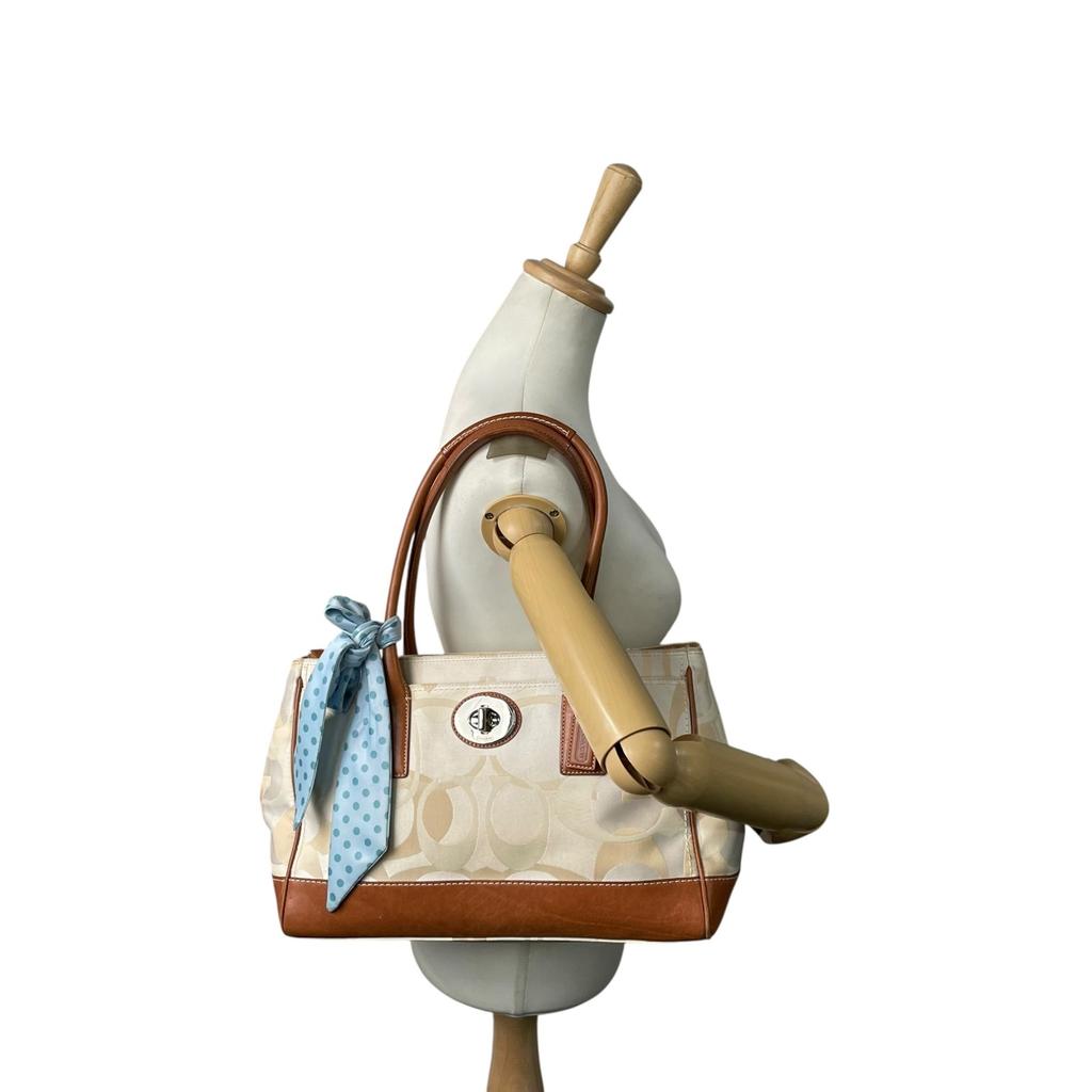 Used COACHHandbag white/Brown Canvas/leather Women