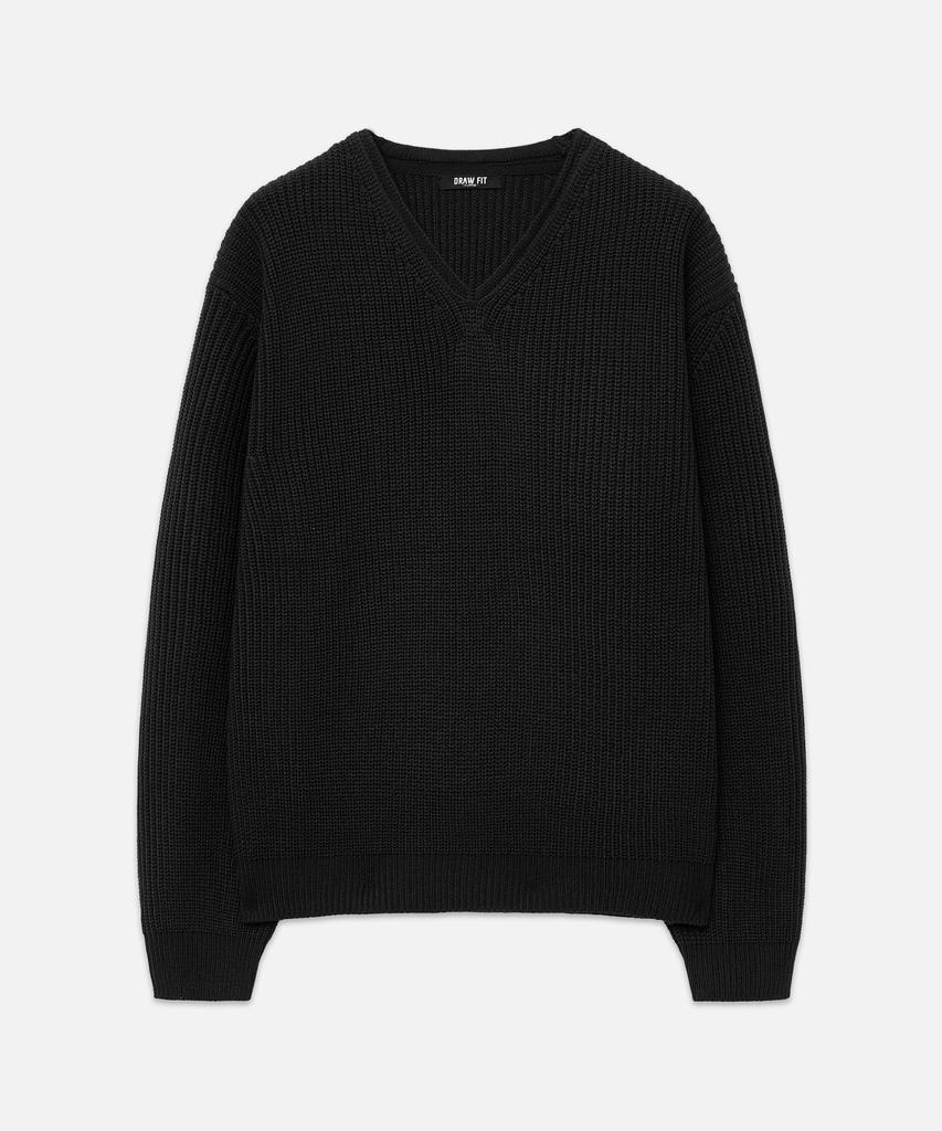 DRAW FIT Cozy V-Neck Pullover Knit [Black]