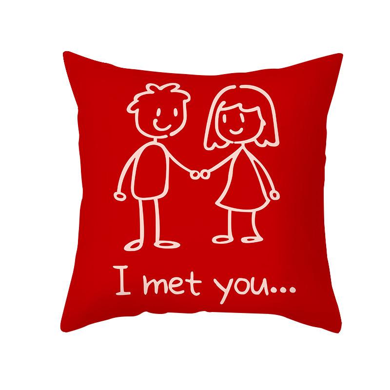 Red Double Happiness Character Pattern Throw Pillow Cover With Short Plush Print For Living Room Sofa Decoration Cushion Cover