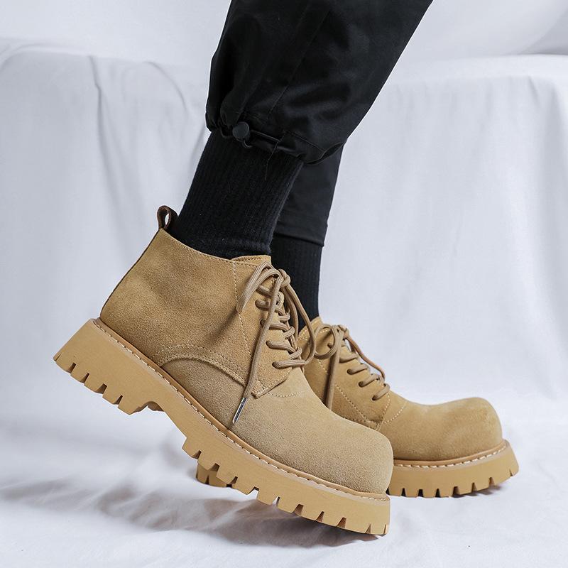 Low-top Martin boots men's retro tooling shoes heightened derby shoes 2024 new velvet platform men's boots 4727-R