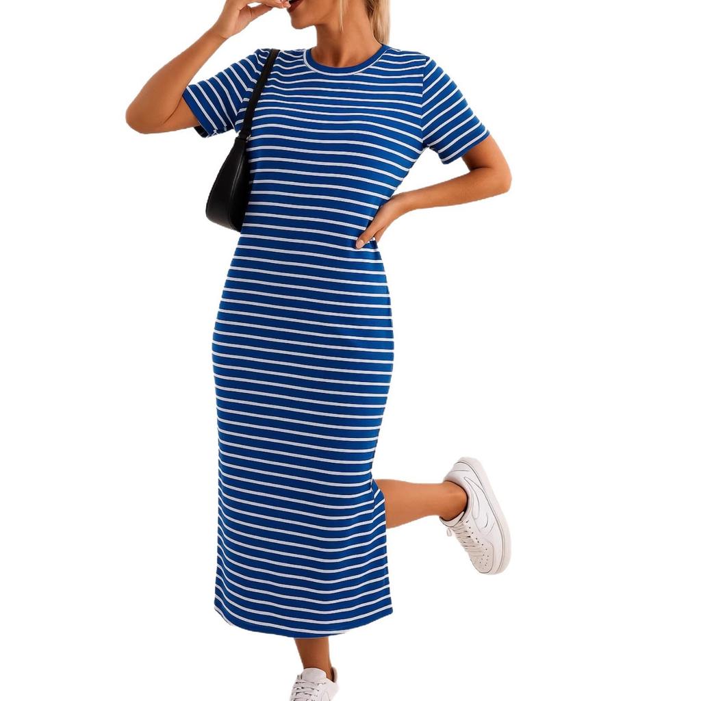 Spring and summer, new European and American, split design women's fashion striped jumpsuit