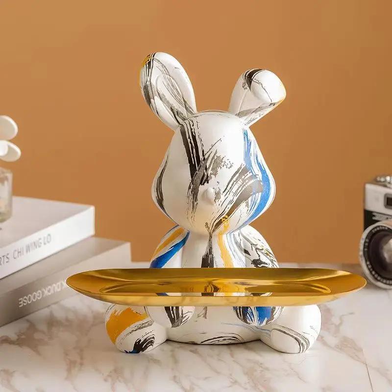 2025 New Graffiti Creativity Rabbit Figurine Bunny Ornament Home Decoration Animal Statue Storage Shelf Modern Room Sculpture