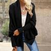 Women Cardigan Coat Collarless Batwing Long Sleeve Open Front Knitting Coat Elastic Cuffs Solid Color Loose Fit Knitted Cardigan