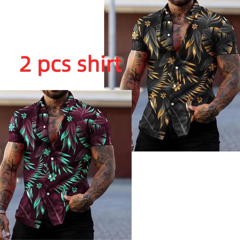 Golden Flower Plant Printing Shirt Summer Hawaiian Beach Vacation Clothing Men's Fashion Street Style Shirt Daily Men's and Women's Shirt