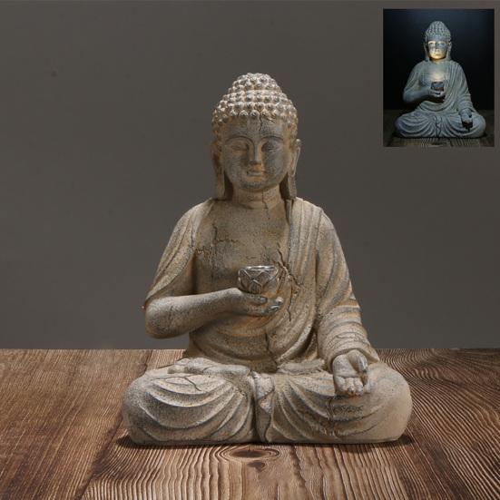 Buddha Statue with Solar Lotus Light Sitting in Meditation Buddha Sculpture Lighted