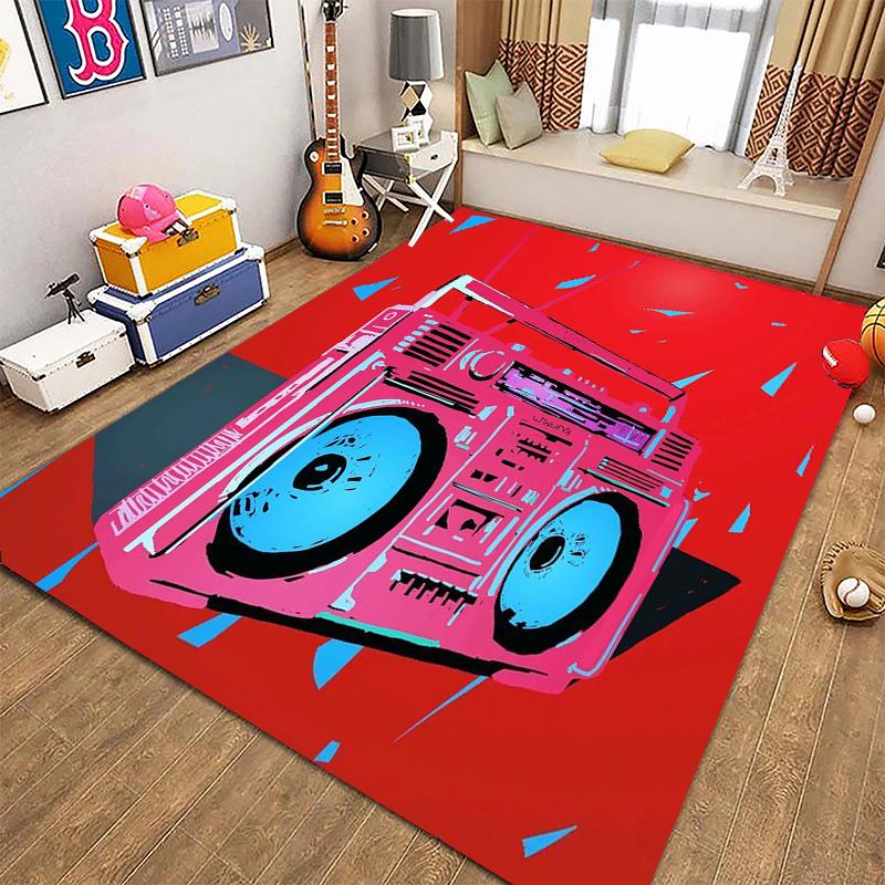 Alfombras Retro para Reproductor de Casete de Música para Sala de Estar, Dormitorio Infantil, Sofá, Felpudo, Alfombras de Cocina para Piso, Decoración Antideslizante, Regalo