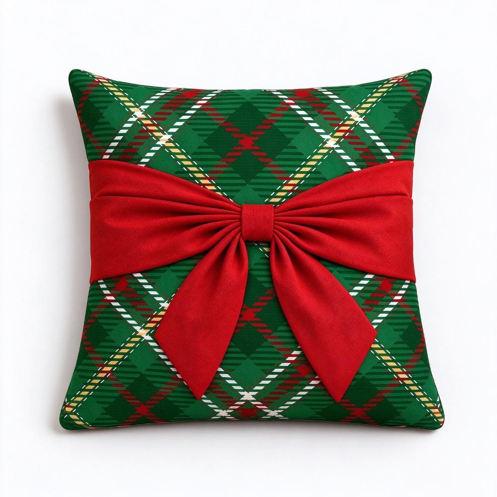 Festive Christmas Pillow Cover Plaid Sofa Pillowcase Holiday Decor Throw Pillow Cover Cozy