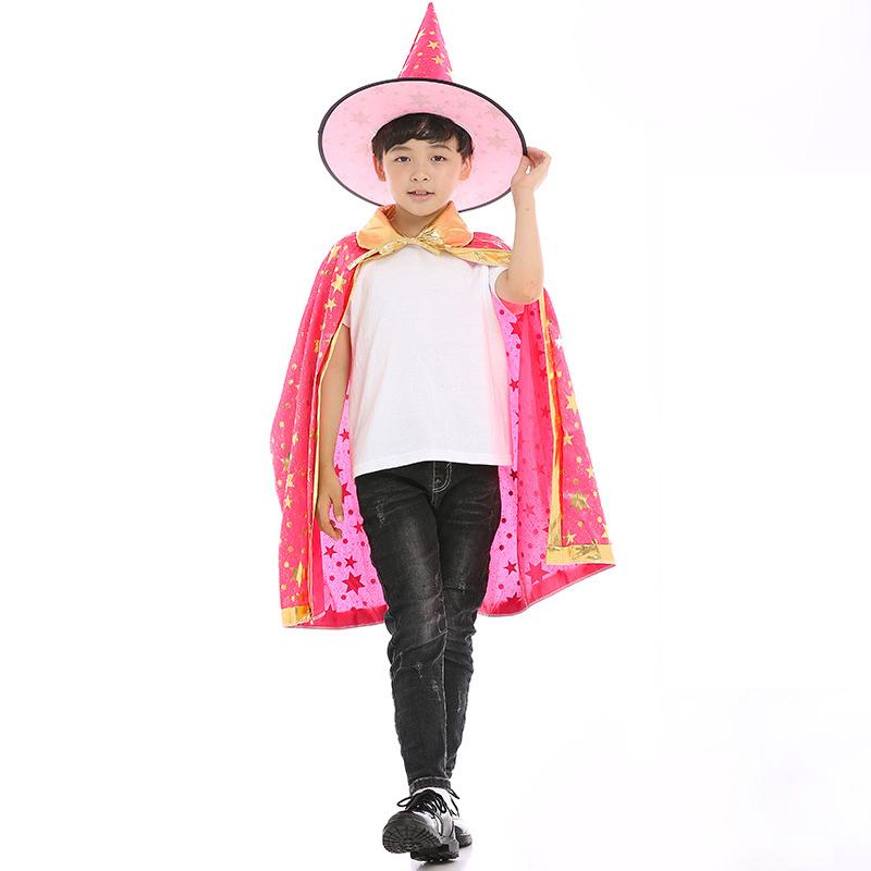 Sydanne Kids Magician Wizard Cloak Hat Cosplay Costume Hot Stamping Five-pointed Star Cloak Party Costume Halloween Costume