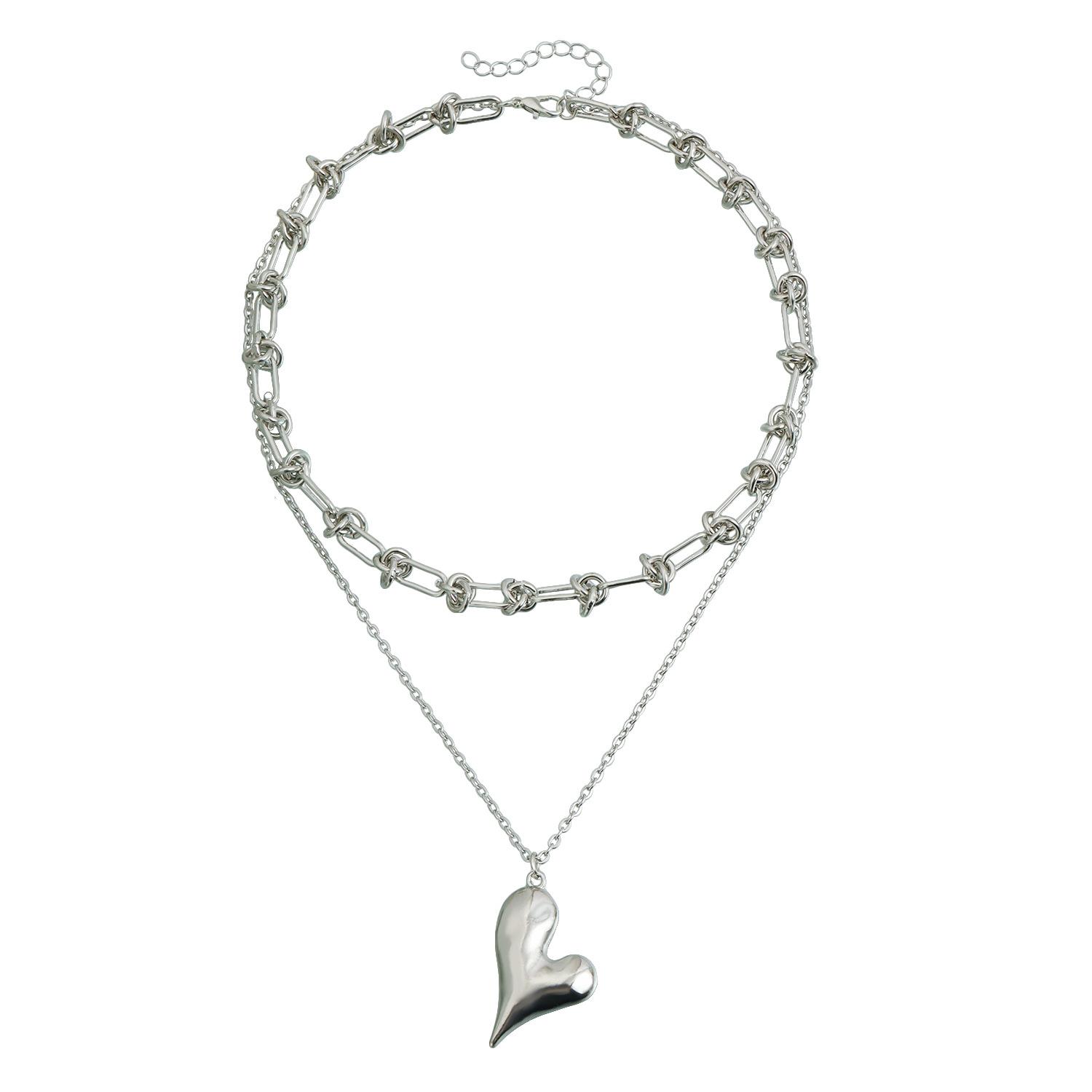Knot Chain Heart Necklace Double Layer Fashion Neck Jewelry
