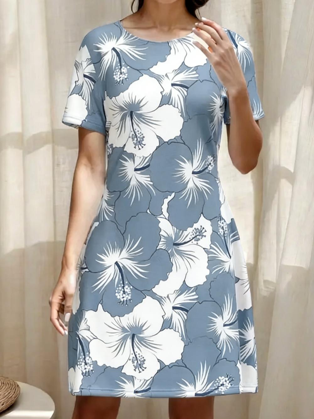 

Colorful Flowers Patterns 3D Printing Dresses Women Fashion Summer Loose Plus Size Comfortable Breathable Short Sleeve Dresses 8XL