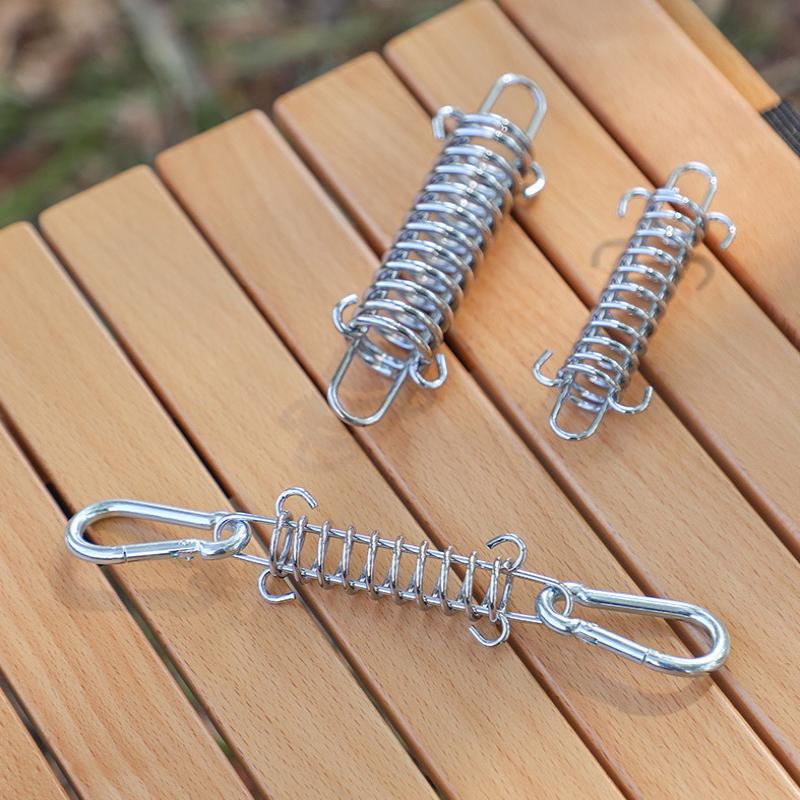 4Pcs Camping Tent Wind Rope Spring Buckle Tent Tensioner Camping Deck Pegs With Carabiner Clips Awning Tightener Fixed Hook