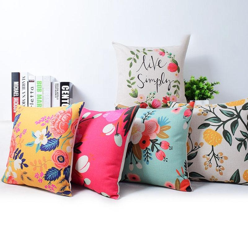 Exquisite Vivid Flower Floral Plants Linen Pillow Case For Decorative Cushion 18