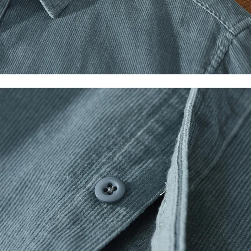 Korean Fashion Men Tops Spring/Autumn Daily Casual Long Sleeve Pure Cotton Shirts Square Collar Corduroy Solid Color Shirt Simple Style Men Clothing