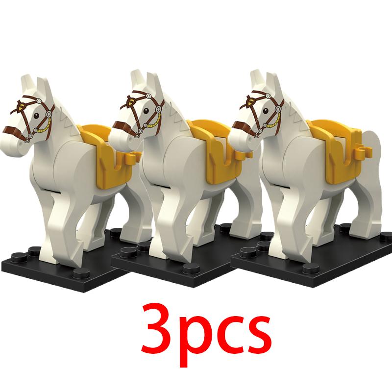 Mittelalterliche Militärburg Ritter Bausteine Reitpferd Wolf Bär Elefant Tier Weste Waffe Fahne Sattel Spielzeug Ziegelstein Geschenk A06