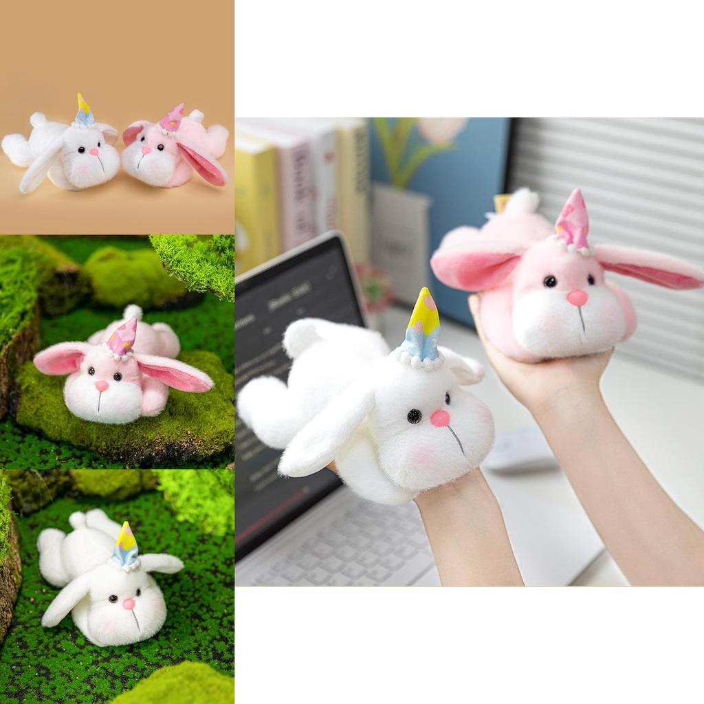 Cute Birthday Hat Prone Posture Rabbit Plush Doll Toy For Kids And Collectors