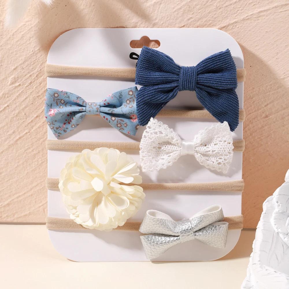 5Pcs/lot Baby Elastic Nylon Headband Newborn Sweet Flower Lace Bow Hair Bands for Babe Infant Toddler Soft Girl Hair Accessories