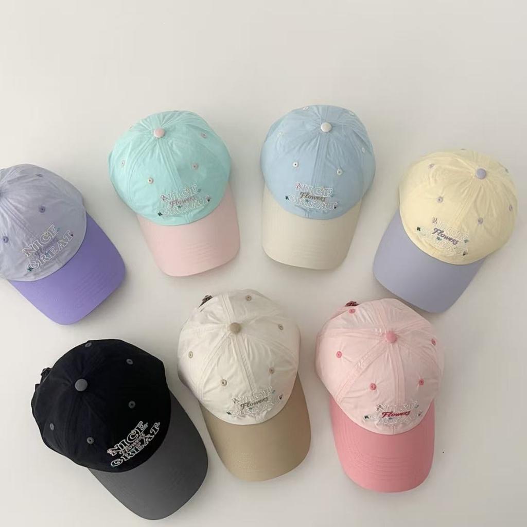2026 Korean Dopamine Color Block Letter Embroidery Baseball Cap Unisex Face Slim UV Sun Peaked Hat