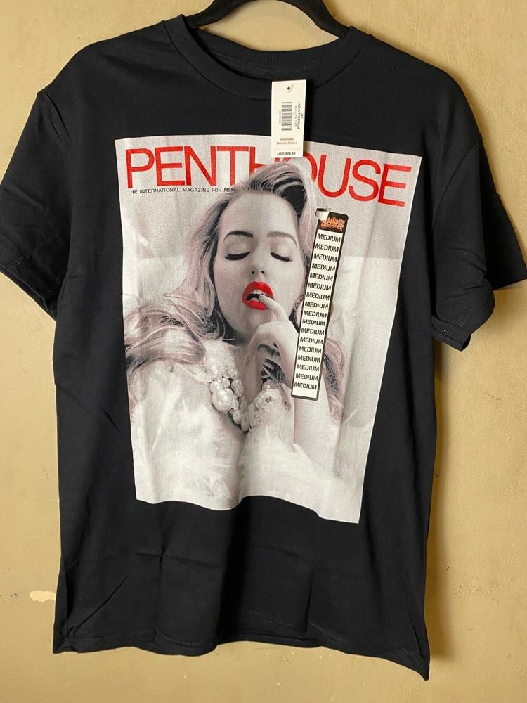 PENTHOUSE  Lady w/ finger on lips Ripple Junction Black Graphic Tee-NWT Unisex T-Shirt S