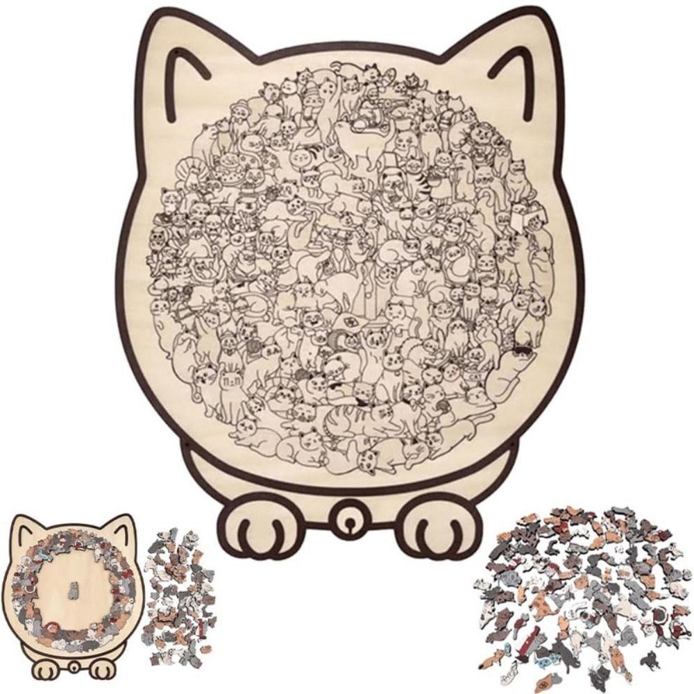 Cute Kitten Cat-shaped Jigsaw Animal Puzzle Unique Irregular Puzzle Cat Wooden Puzzle  For Adults