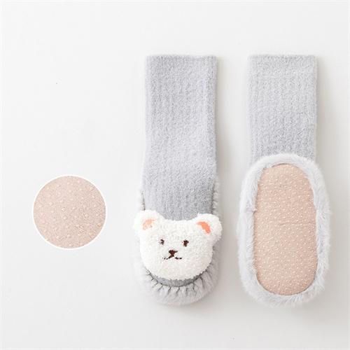 Baby Socks For Girls Boys Shoes Velvet Winter Thicken Warm Cartoon Bear Newborn Floor Sock Non Slip Soft Toddler First Walker