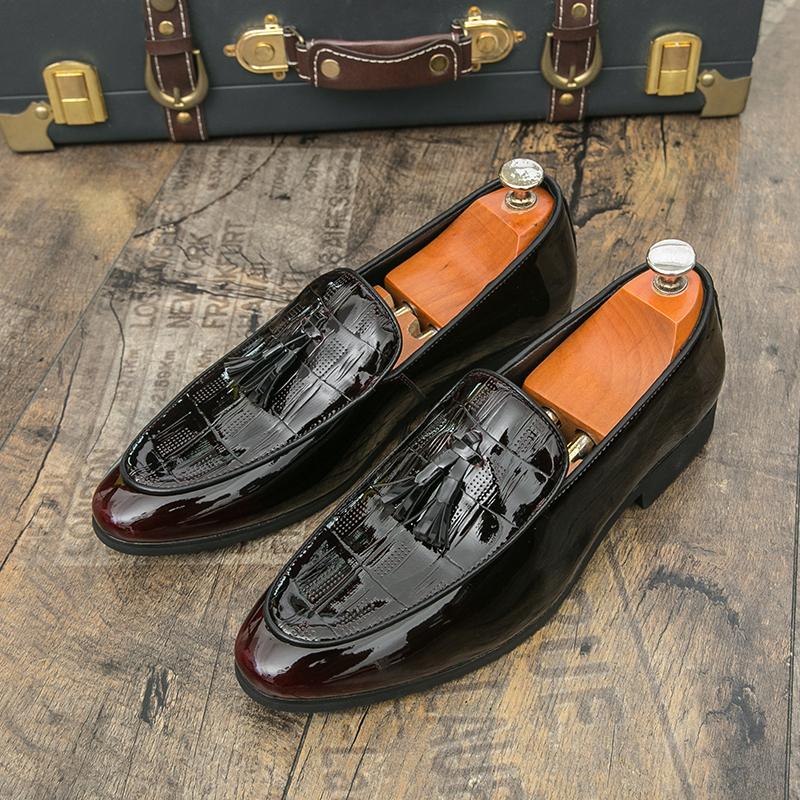 Mens casual original leather tassel shoes black stylish platform shoe business wedding dress crocodile pattern footwear zapatos