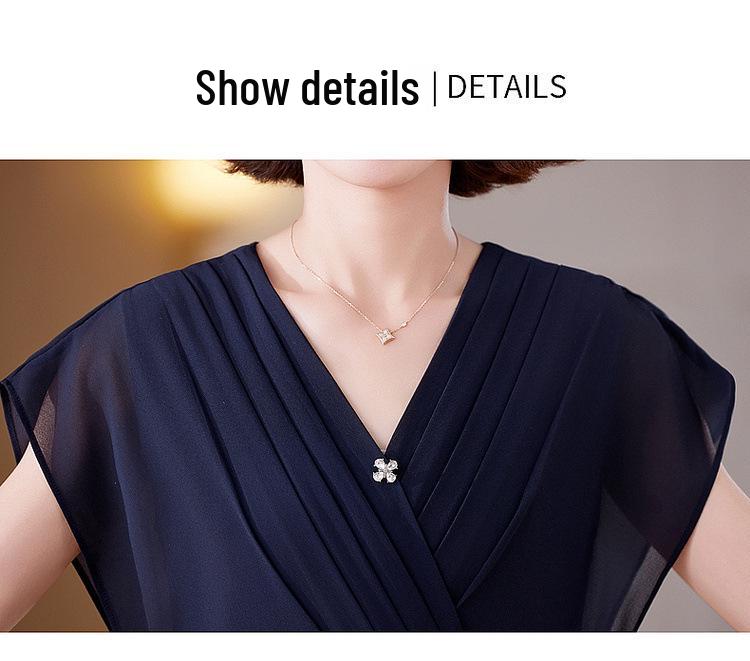 Sommer-Midikleid im chinesischen Stil für junge Mütter – Kurzärmlig, locker, Fake-Zweiteiler-Design für Frauen mittleren Alters