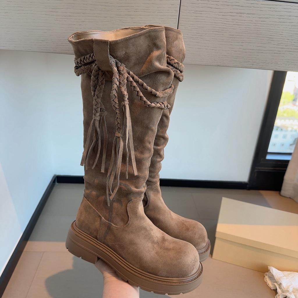 Tassel Platform High Boots Women's 2025 New Western Cowboy Boots Pile Boots Wasteland Wind Egyptian Boots.