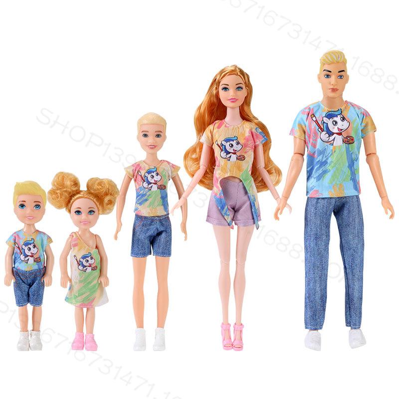 6-точечная кукла Семья из 4 и 5 человек Родитель-ребенок 30 см Кукла для переодевания Тренд Повседневный костюм 5PCS set