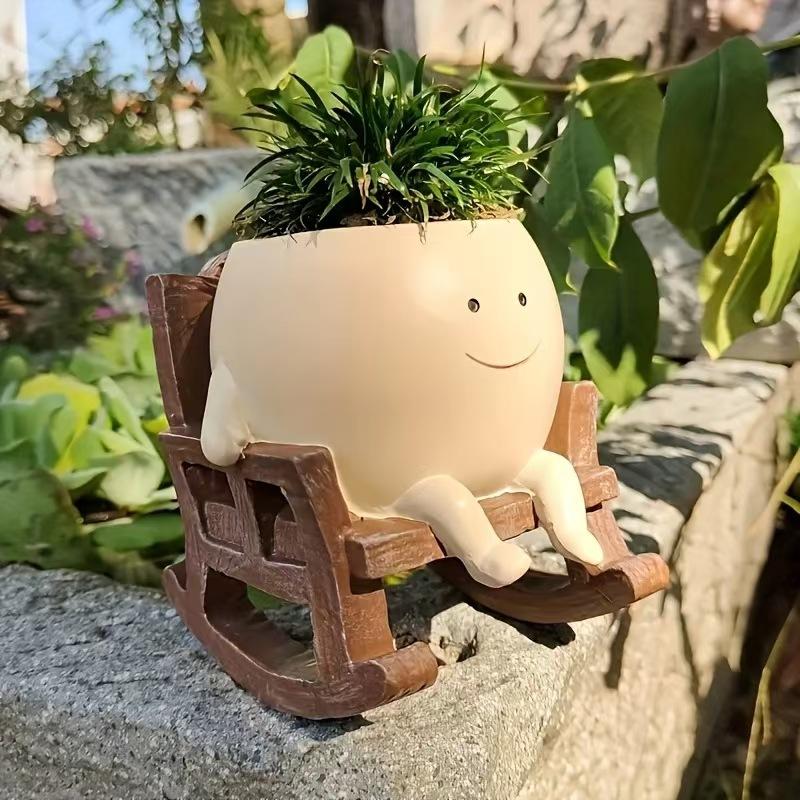 Smiley Face Resin Succulent Planter Mini Creative Personality Desktop Decoration Ornament Practical Home Gift Potted Plant Conta