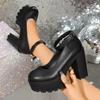 Sapatos Mary Jane Pretos de Salto Super Alto Feminino Tamanho Grande 42 Plataforma Grossa Saltos Agulha Femininos Fivela no Tornozelo Festa Casamento Sapatos de Salto Alto