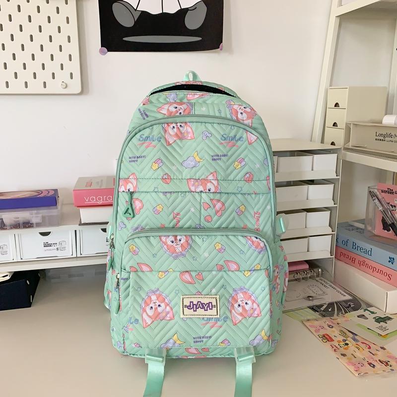 Grade 3-6 Schoolbag for Girls Fox Print Backpack Children Lightweight Backpack