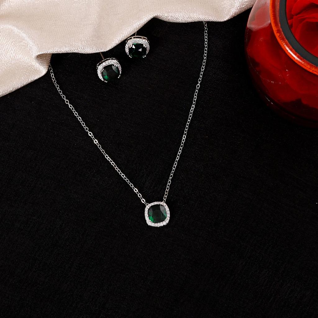 Abdesigns Diamond Pendant Set, Silver Plated Indian Pendant Set,Pendant Set, Synthetic Lab Grown Diamond Pendant Chain