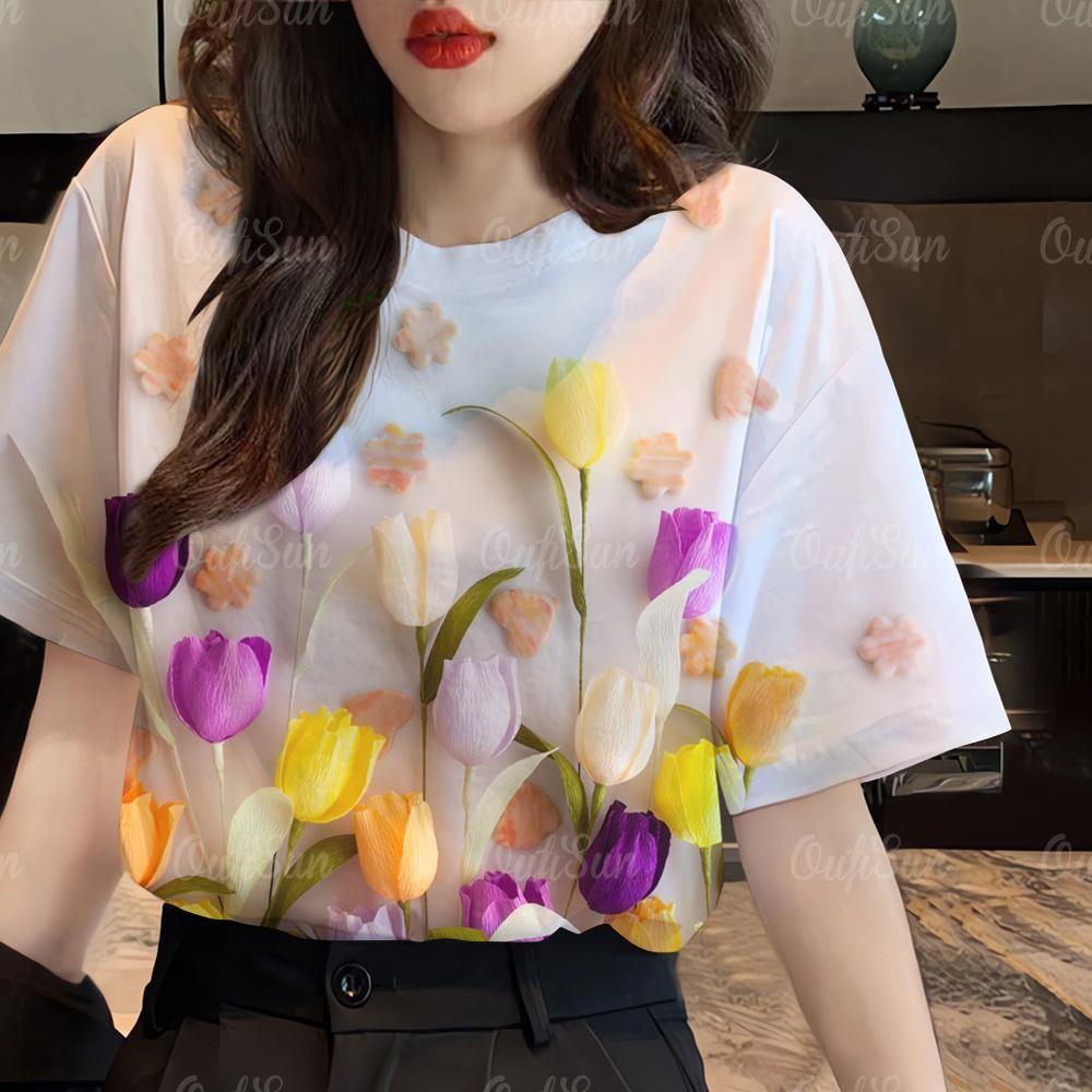 Women s Flower Pattern Women s T-shirt Summer XS
