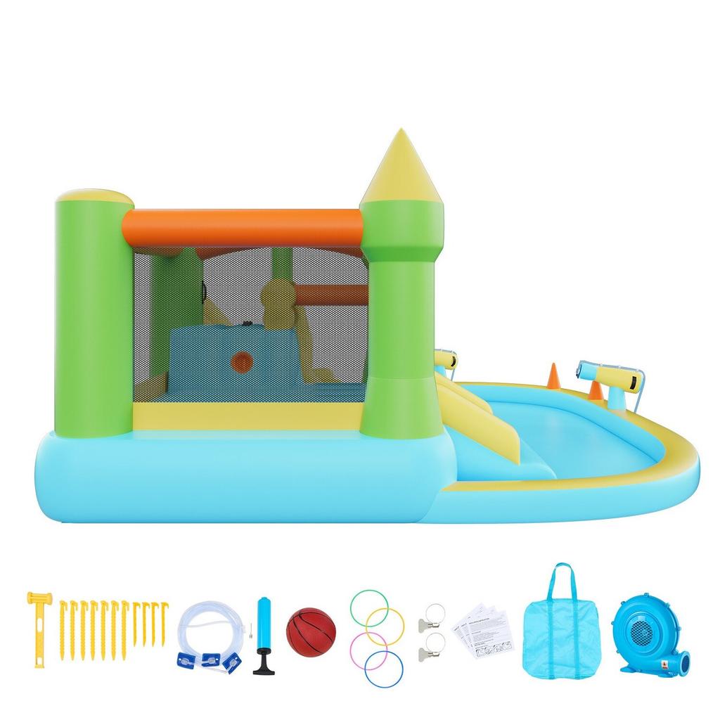 Inflatable Bounce House, 12.5 X 13.1 X 6.5 Ft Inflatable Bounce House Water Slide, Bouncer Castle with Castle Bounces, Basketball Hoop, Splash Pool &