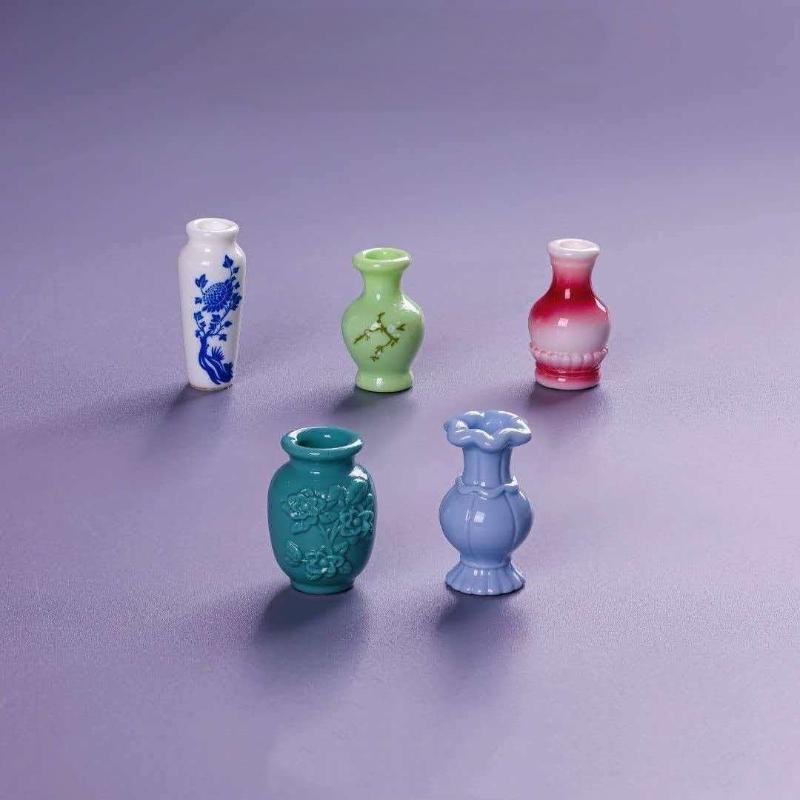 9Pcs Mini Antique Vase Resin Ornament Vintage Porcelain Style Vase Model Decor For Dollhouse Landscape Scene Desktop Diy Crafts